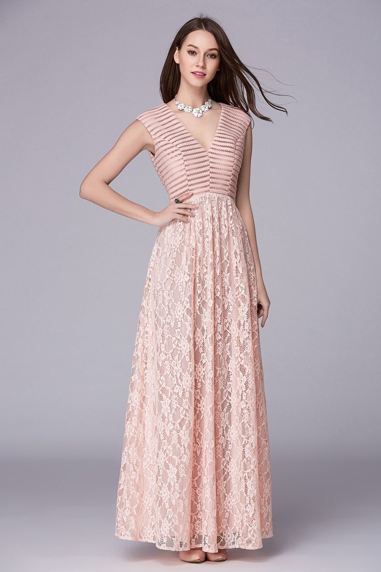 Lace Patchwork Elegant Party Prom Floor Length Runway Dresses