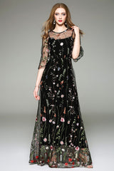 Spring Summer WomenO Neck Long Sleeves Maxi Dresses