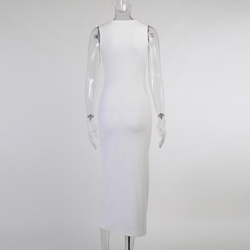Vacation Button Up Split V Neck Sleeveless Long Dress