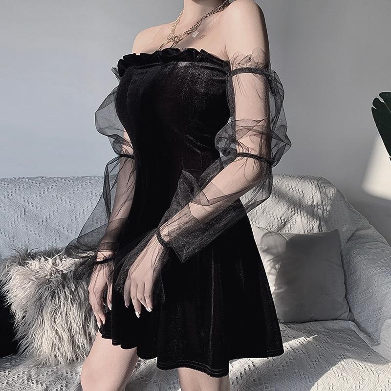 Sexy Off Shoulder Lantern Sleeve Mini Dress
