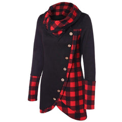 Plaid Colorblock Button Asymmetric Layered Dress