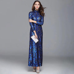 Long Sleeves Sequined Elegant Fashion Party Prom Maxi Gown