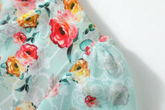 V Neck Short Sleeves Printed Sash Belt Fashion Summer Dress