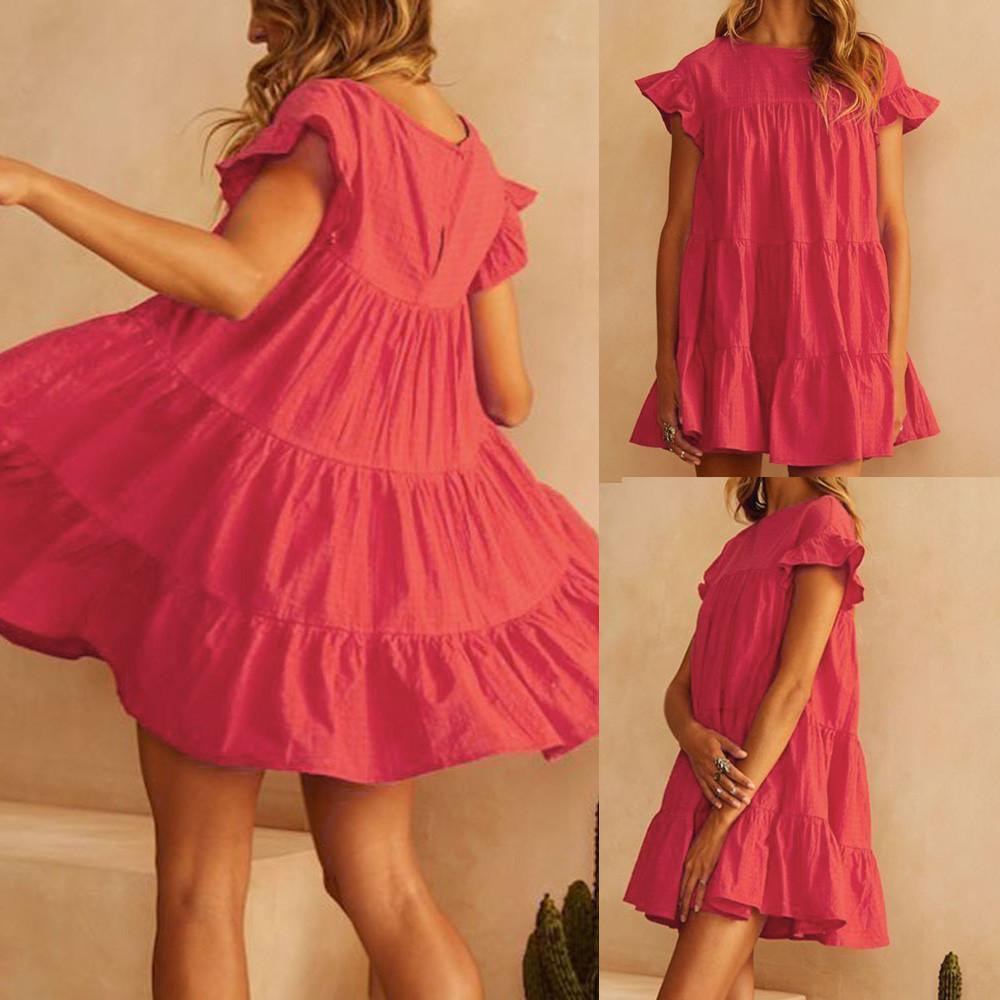 Casual Ruffle O Neck Short Sleeve Dress