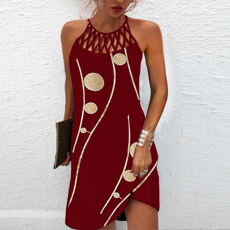 Beach Mini Dress Fashion Summer Sleeveless Hollow Elegant Boho Party