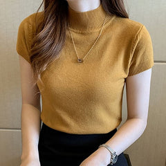 Half Turtleneck Short Sleeve Korean Style Top