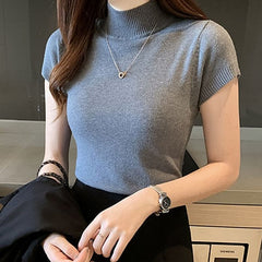 Half Turtleneck Short Sleeve Korean Style Top
