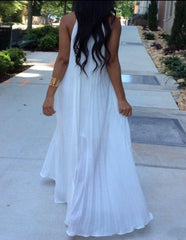 Halter White Pleated Maxi Dress