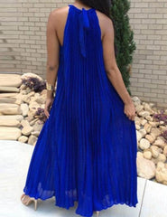 Halter White Pleated Maxi Dress