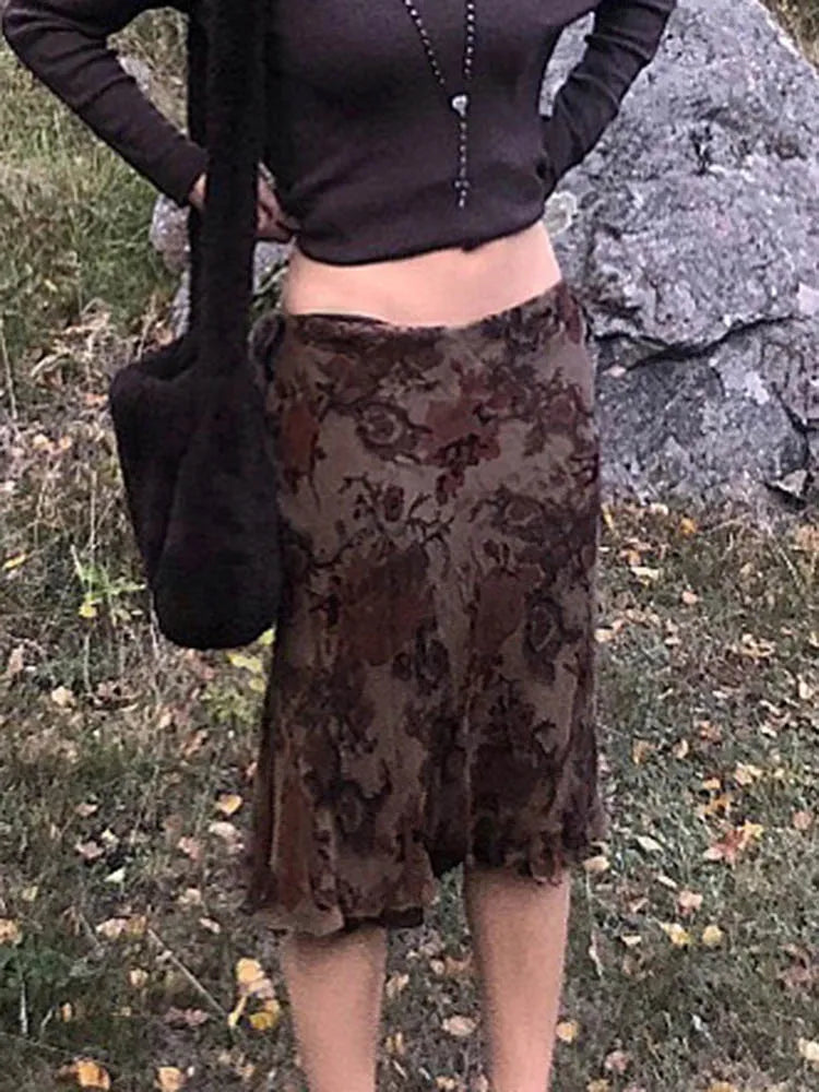 Harajuku Vintage Grunge Aesthetic Floral Print Skirt