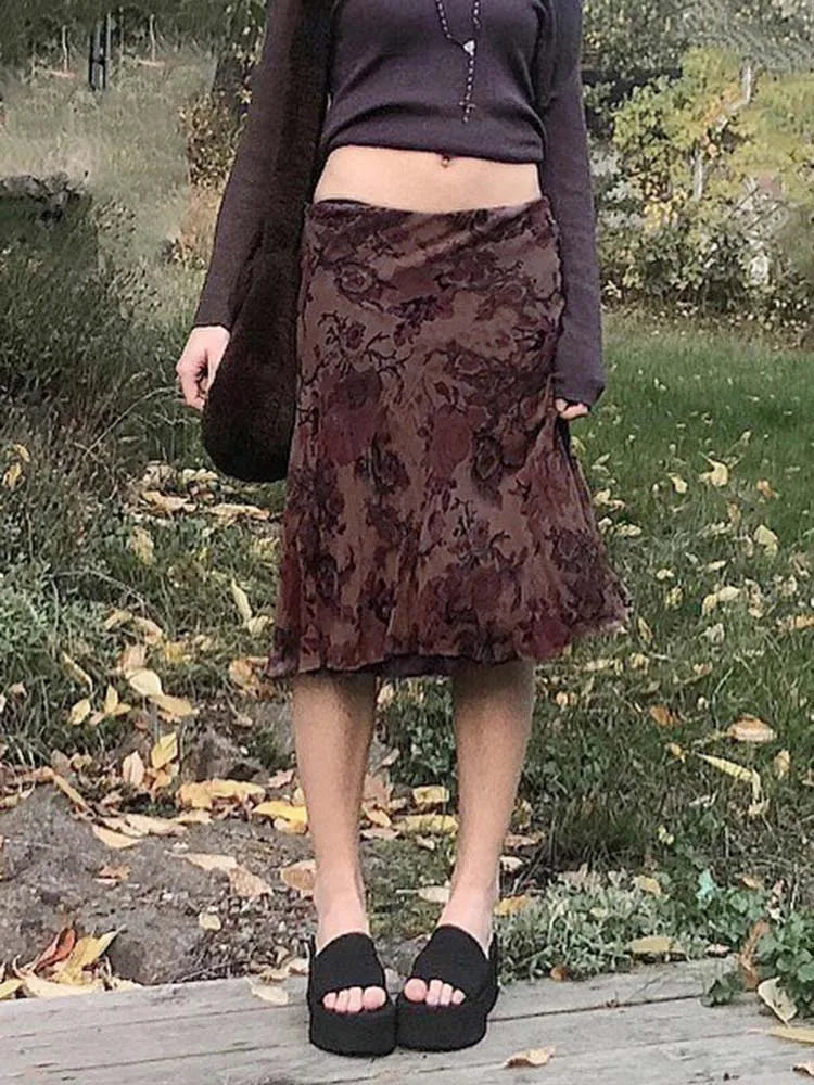 Harajuku Vintage Grunge Aesthetic Floral Print Skirt