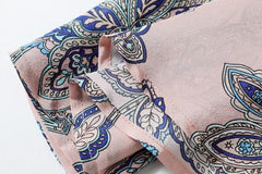 V Neck Short Sleeves Printed Ruched Fashion Summer Dress