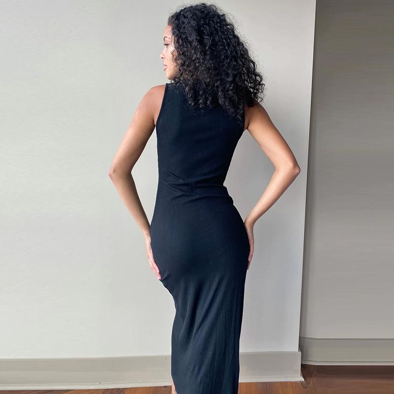 Vacation Button Up Split V Neck Sleeveless Long Dress