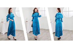 O Neck Long Sleeves Beaded Ruffles Elegant A Line Maxi Party Prom Dress