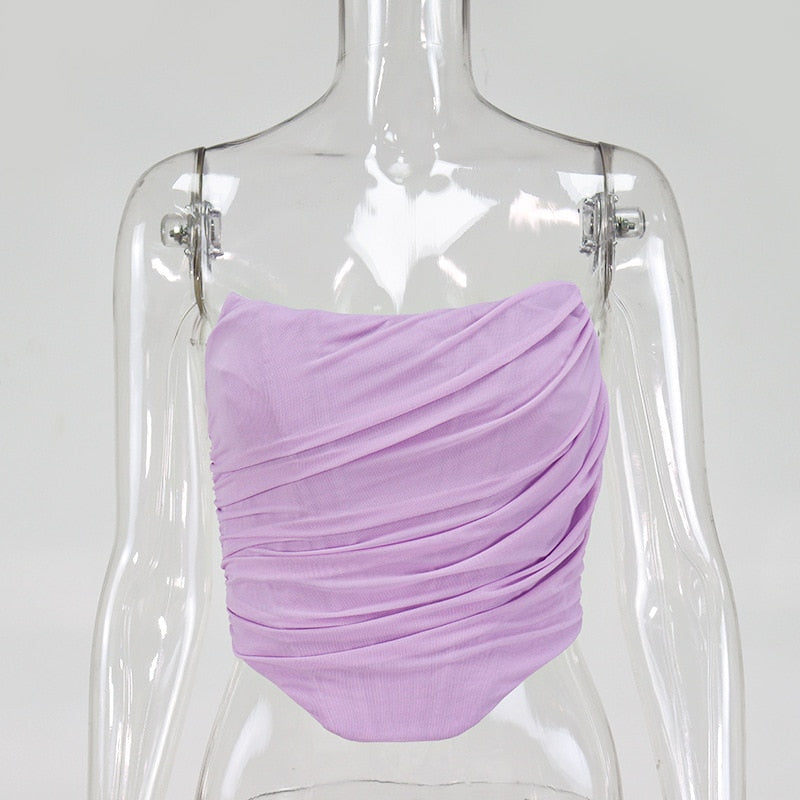 Sleeveless Fashion Strapless Bustier Corset Crop Tops Backless White Tops