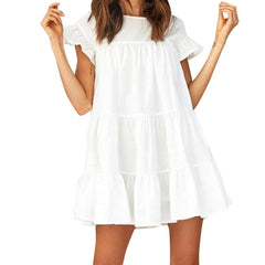 Casual Ruffle O Neck Short Sleeve Dress