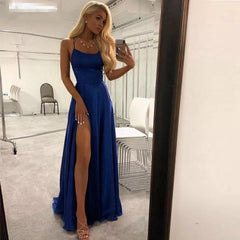 Royal Blue Split Prom Dresses