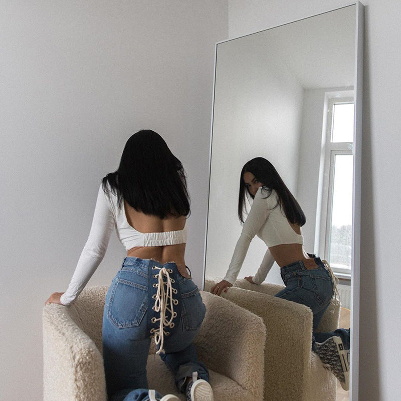 Street Fashion Fitness Trousers Hip Bandage Lace Up Vintage Pants