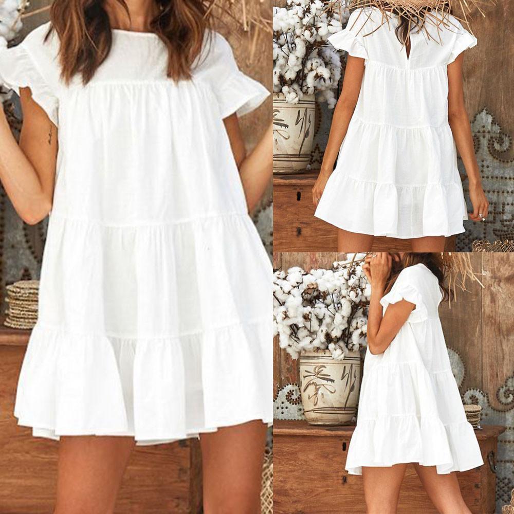 Casual Ruffle O Neck Short Sleeve Dress