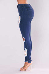 WomenJeans European and American Stretch Cotton Holes Pencil Feet Pants High Waisted Jeans