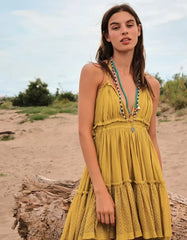 Summer Deep V Sexy Beach Holiday Casual Boho Dress