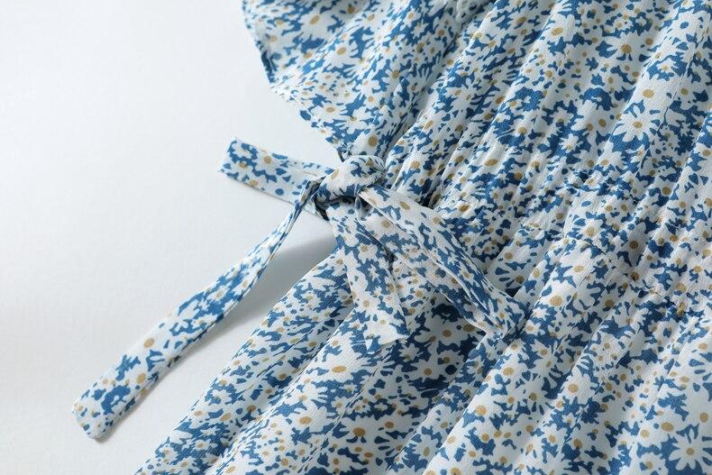 V Neck Short Sleeves Ruffles Floral Printed Holiday Dress