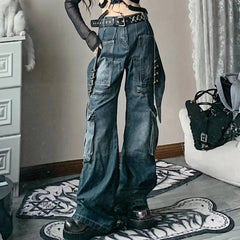 New Street Washed Pocket Y2K Cargo Pants High Waist Pants