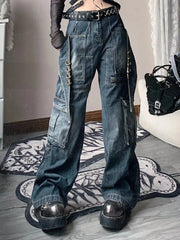New Street Washed Pocket Y2K Cargo Pants High Waist Pants