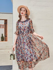 Lace Up Waist Fashion Casual Mid Calf Dresses