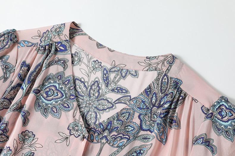 V Neck Short Sleeves Printed Ruched Fashion Summer Dress