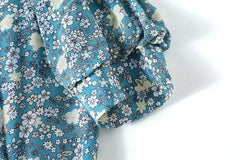 V Neck Short Sleeves Printed Buttons Lace Up Fashion Dress