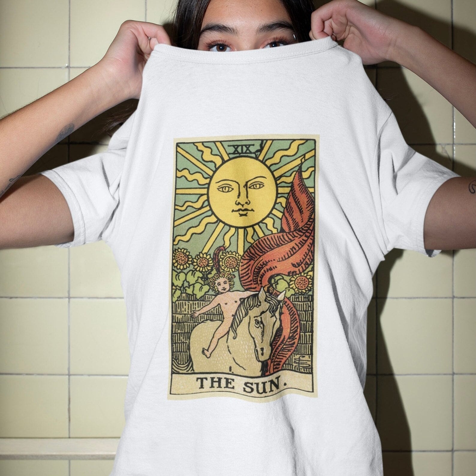 T-shirt Tarot Print Tops Casual Ladies Basic