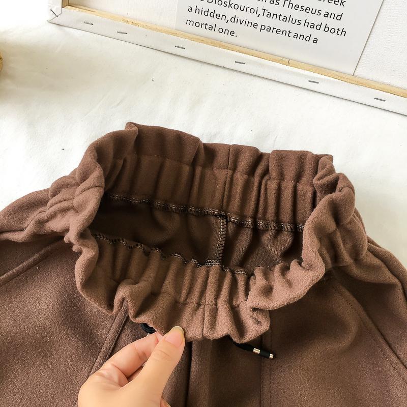 High Waist Wide Leg Black Shorts Casual Thicken Warm Ladies Woolen Shorts