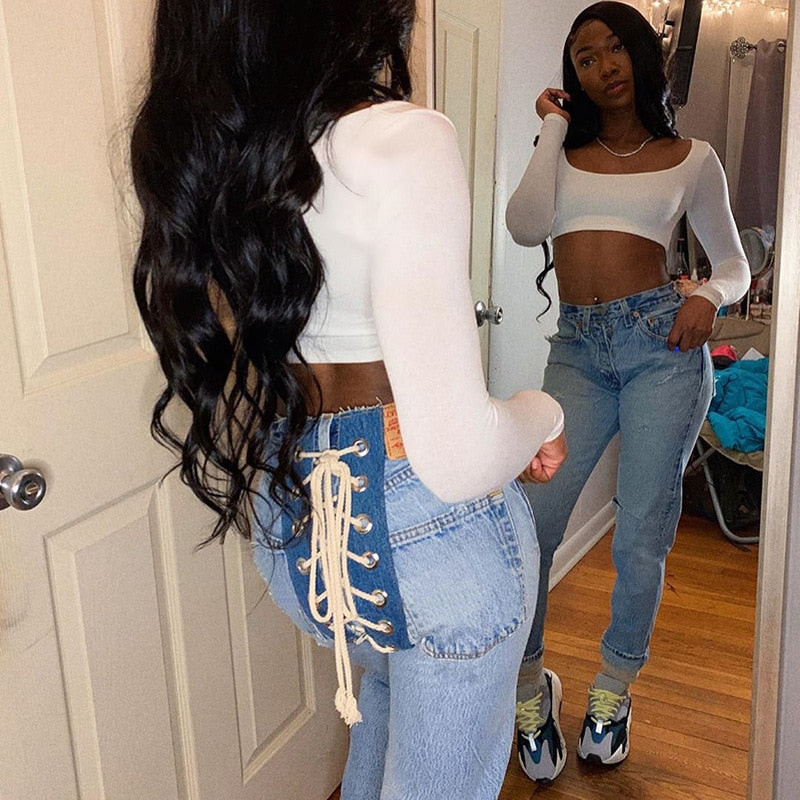 Street Fashion Fitness Trousers Hip Bandage Lace Up Vintage Pants