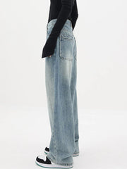 Vintage Style High Waist Loose Wide Leg Denim Jeans