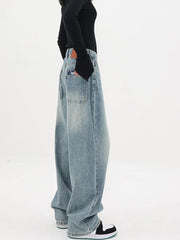 Vintage Style High Waist Loose Wide Leg Denim Jeans