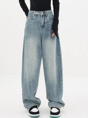 Vintage Style High Waist Loose Wide Leg Denim Jeans
