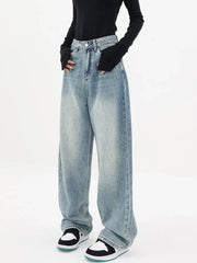 Vintage Style High Waist Loose Wide Leg Denim Jeans