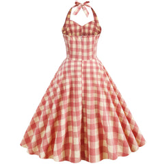 High Waisted Plaid Cocktail Backless Sexy Vintage Strapless Retro Dress