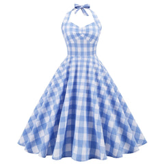 High Waisted Plaid Cocktail Backless Sexy Vintage Strapless Retro Dress