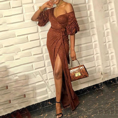 High slit long wrap dress