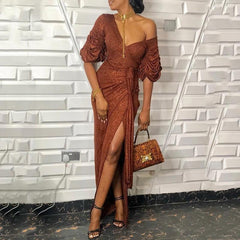 High slit long wrap dress