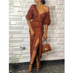 High slit long wrap dress