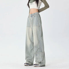 Washed Harajuku Drawstring Casual Floor-Length Denim Jeans