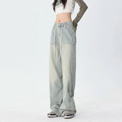 Washed Harajuku Drawstring Casual Floor-Length Denim Jeans