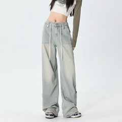 Washed Harajuku Drawstring Casual Floor-Length Denim Jeans