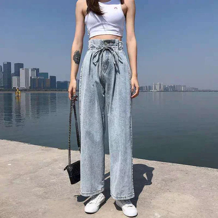 High-waisted Straight Loose Waist Dragging Pear-shaped Body Female Jeans