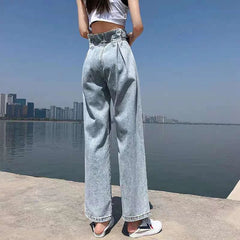 High-waisted Straight Loose Waist Dragging Pear-shaped Body Female Jeans