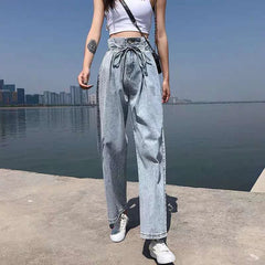 High-waisted Straight Loose Waist Dragging Pear-shaped Body Female Jeans