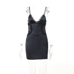 Hollow Out Backless Summer Spaghetti Strap Deep Neck Cut Out Party Short Mini Dress